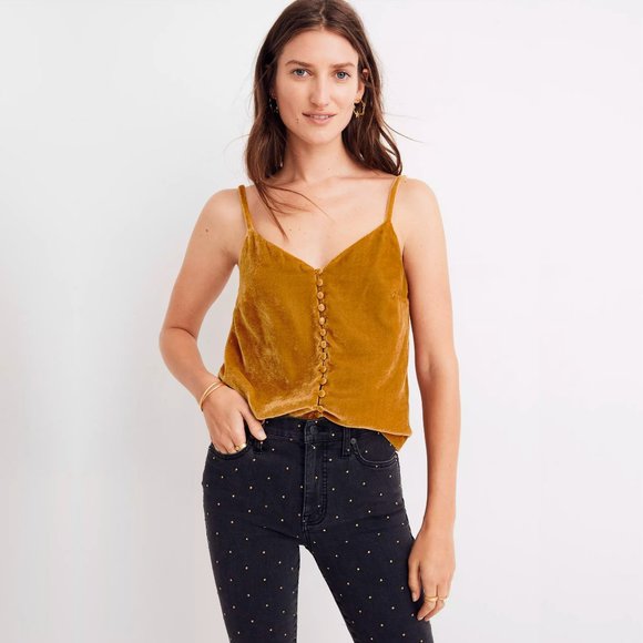 Madewell Tops - Madewell Velvet Button-Down Cami in Vintage Gold